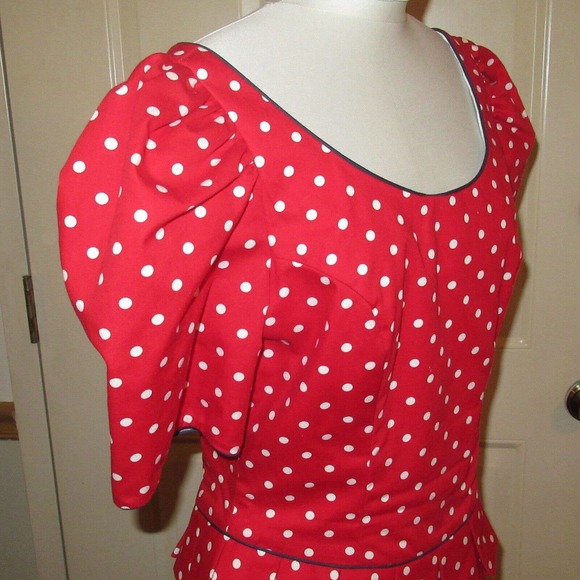 Vintage 80's Roberto Dei Como Italy Red White Polka Dot Dress sz 8 EUC - Picture 4 of 6